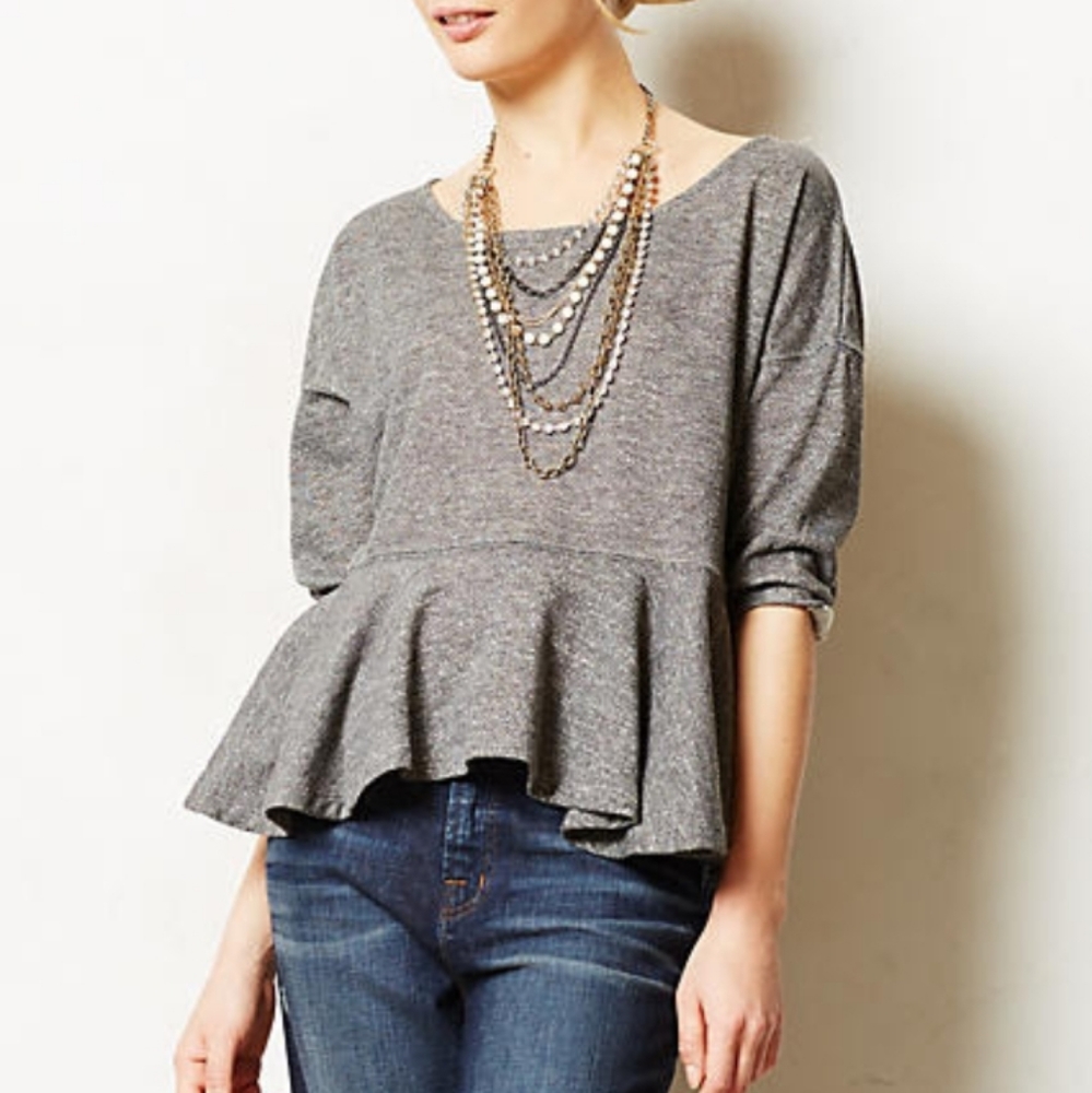 - Anthropologie Saturday Sunday Peplum Pullover Size Medium Grey